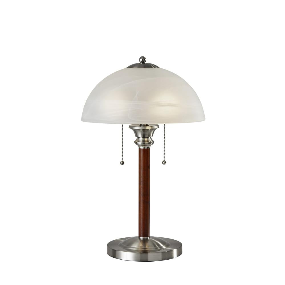 Lexington Walnut and Satin Steel Table Lamp with Frosted Glass Shade