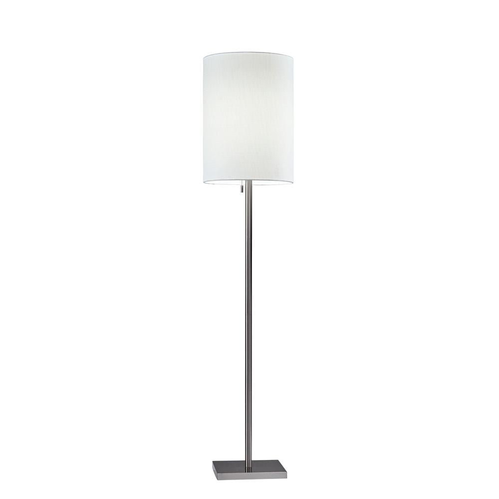 Elegance Squared Brushed Steel & Textured White Fabric Floor Lamp