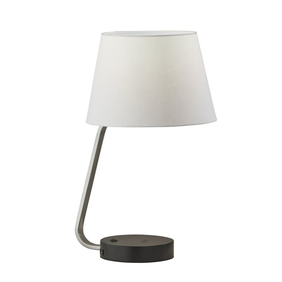 Adesso Louie Qi Table Lamp, Brushed Steel with Black Rubberwood Base