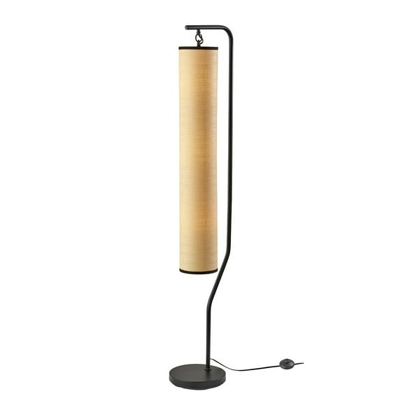 Adesso Lyons 61" 3-Light Black Floor Lamp with Black & Natural Woven Paper Cylinder Shade