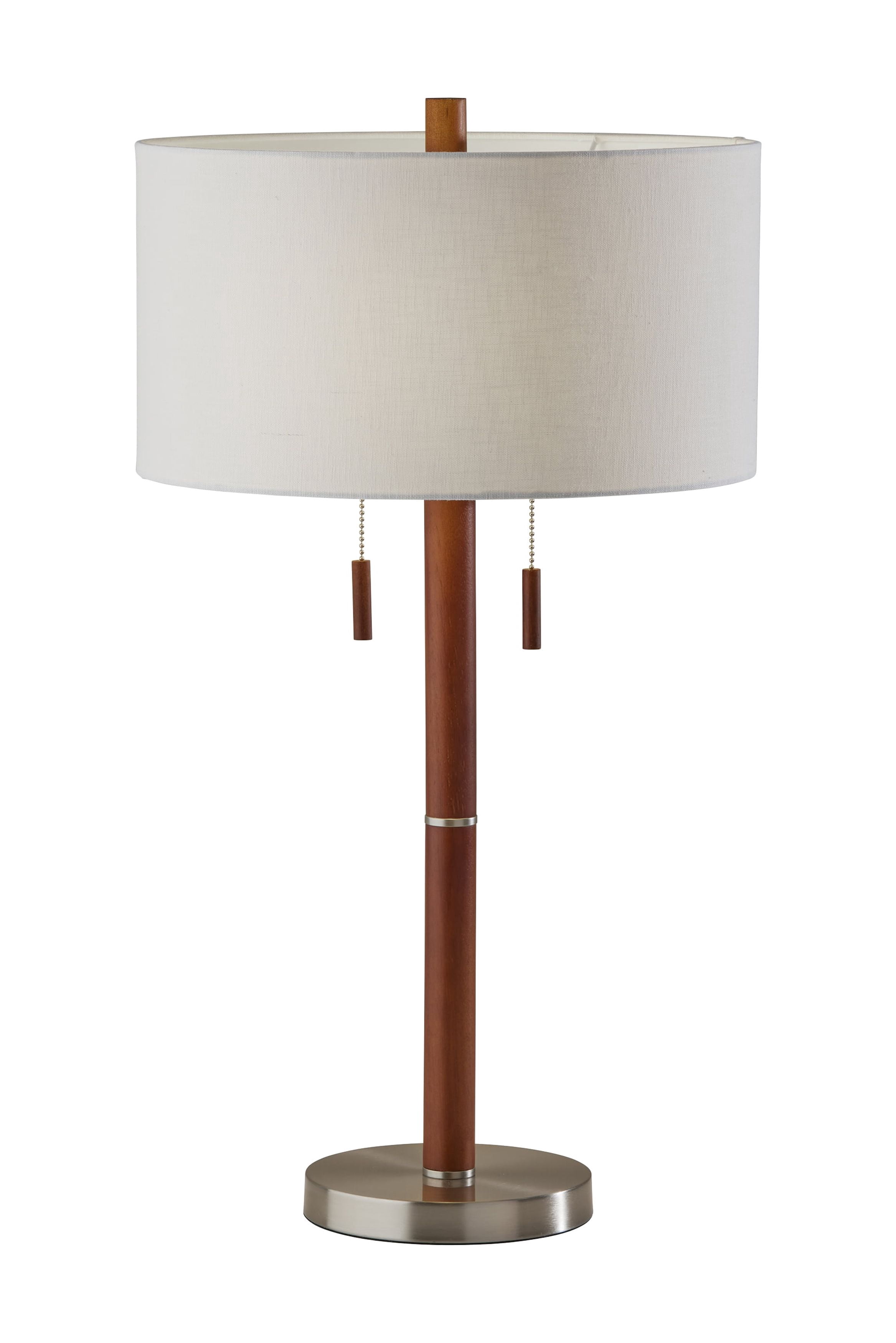 Adesso Madeline Table Lamp, Walnut RubberWood Base & Brushed Steel, Wood Base, White Textured Fabric Shade