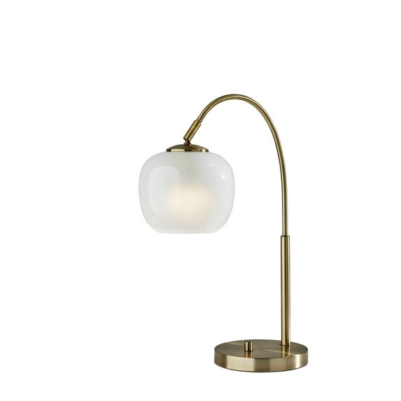 Adesso Magnolia 21.75" 1-Light Antique Brass Table Lamp with White Glass Shade