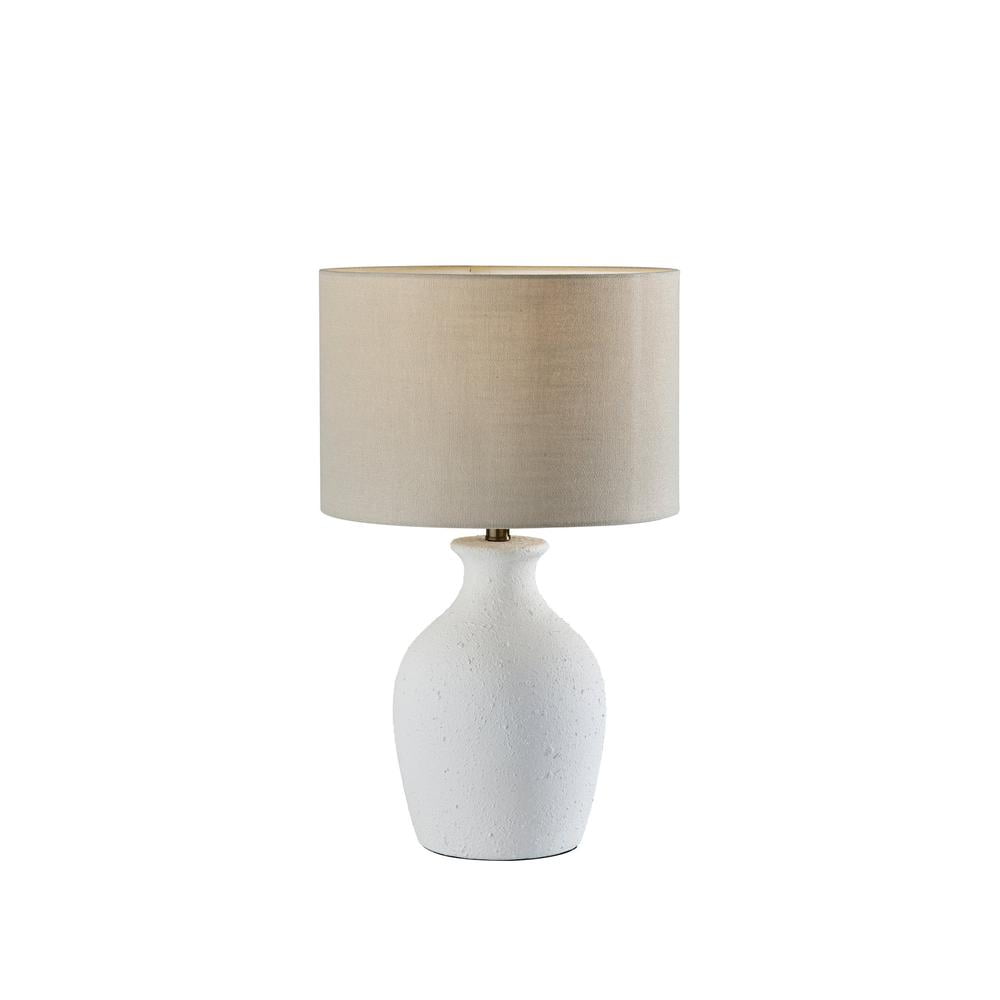 White Textured Ceramic Jug Table Lamp with Beige Shade