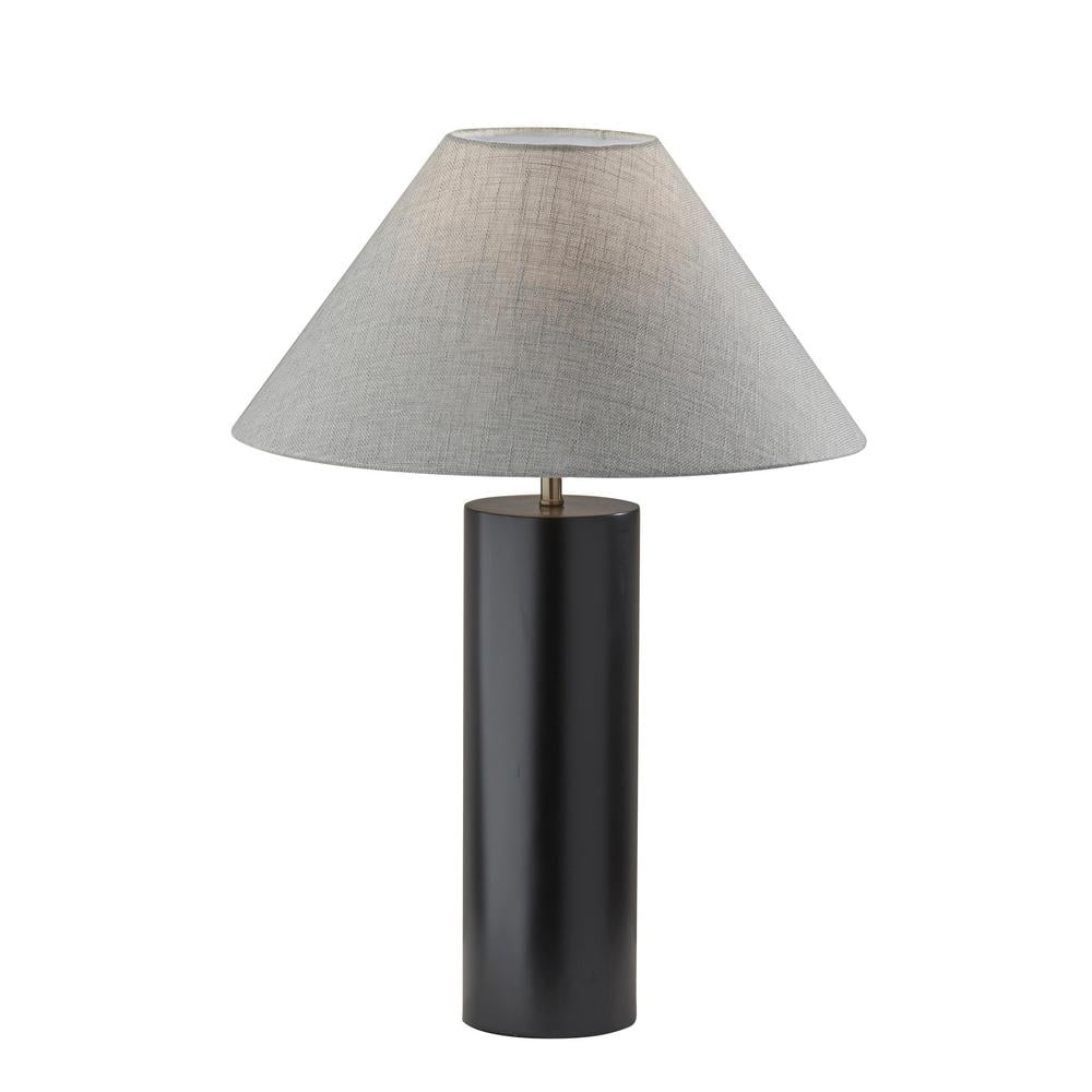 Black Poplar Wood Table Lamp with Light Gray Shade