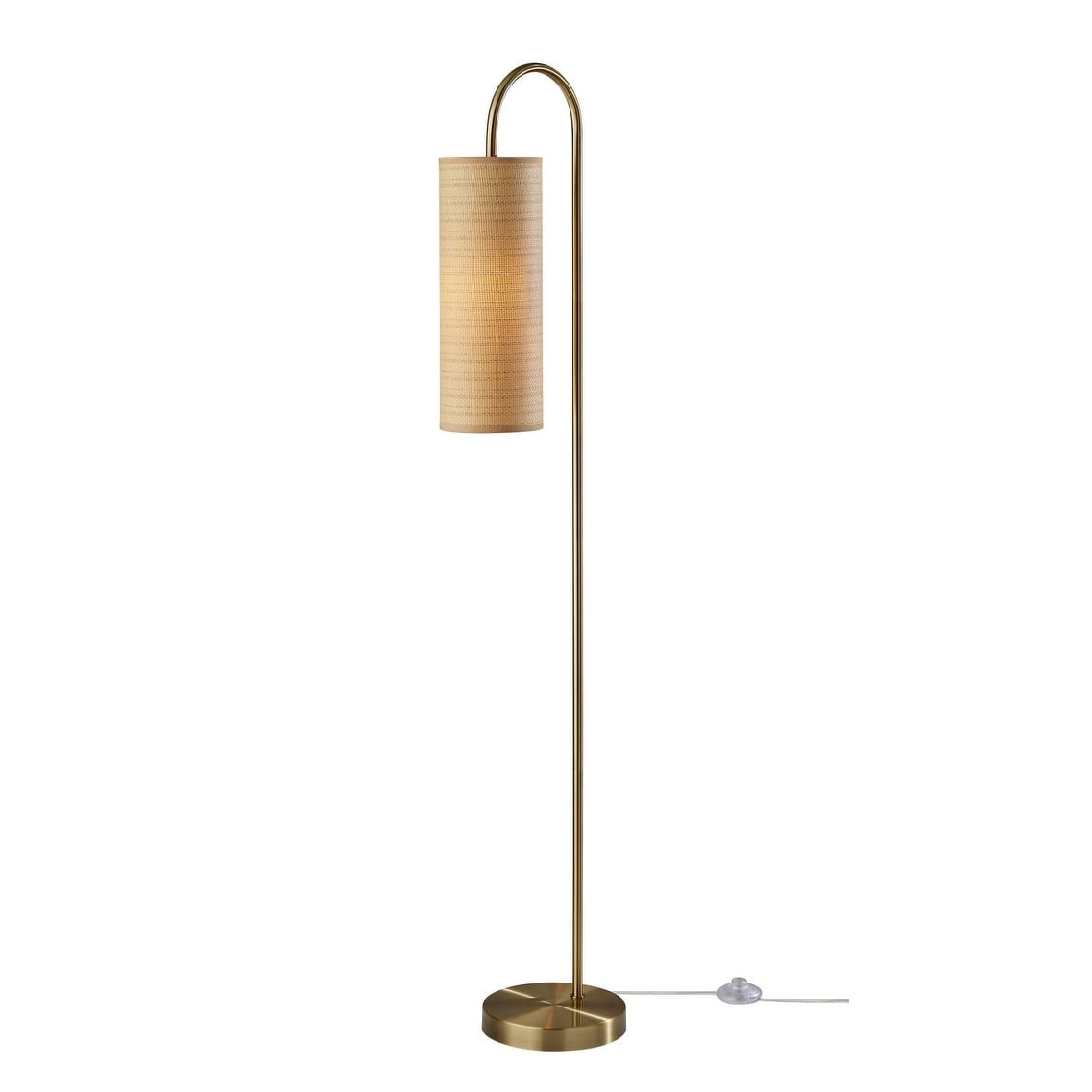 Adesso Mendoza 60" Antique Brass Task Floor Lamp with Natural Woven Paper Cylinder Shade