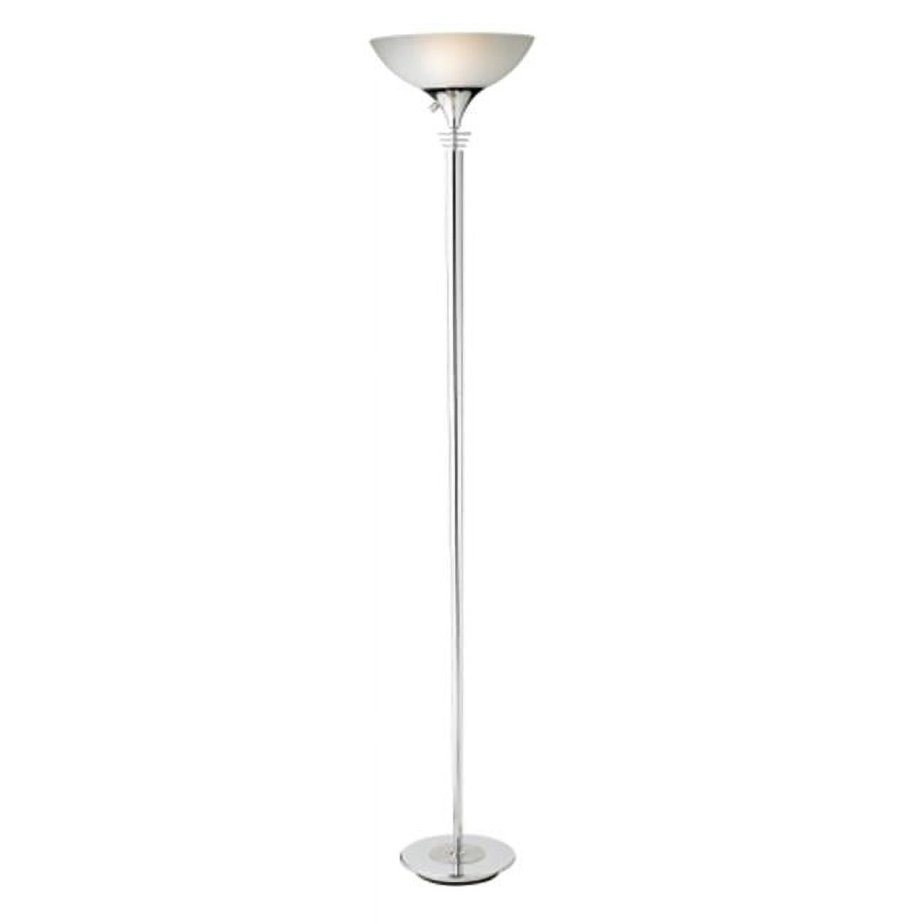 Adjustable Chrome Torchiere Floor Lamp with Frosted Glass Shade