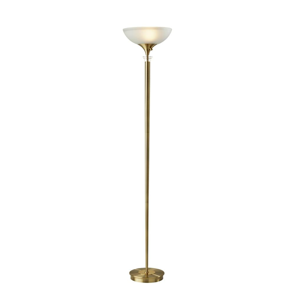 Antique Brass and Frosted Glass Torchiere Floor Lamp