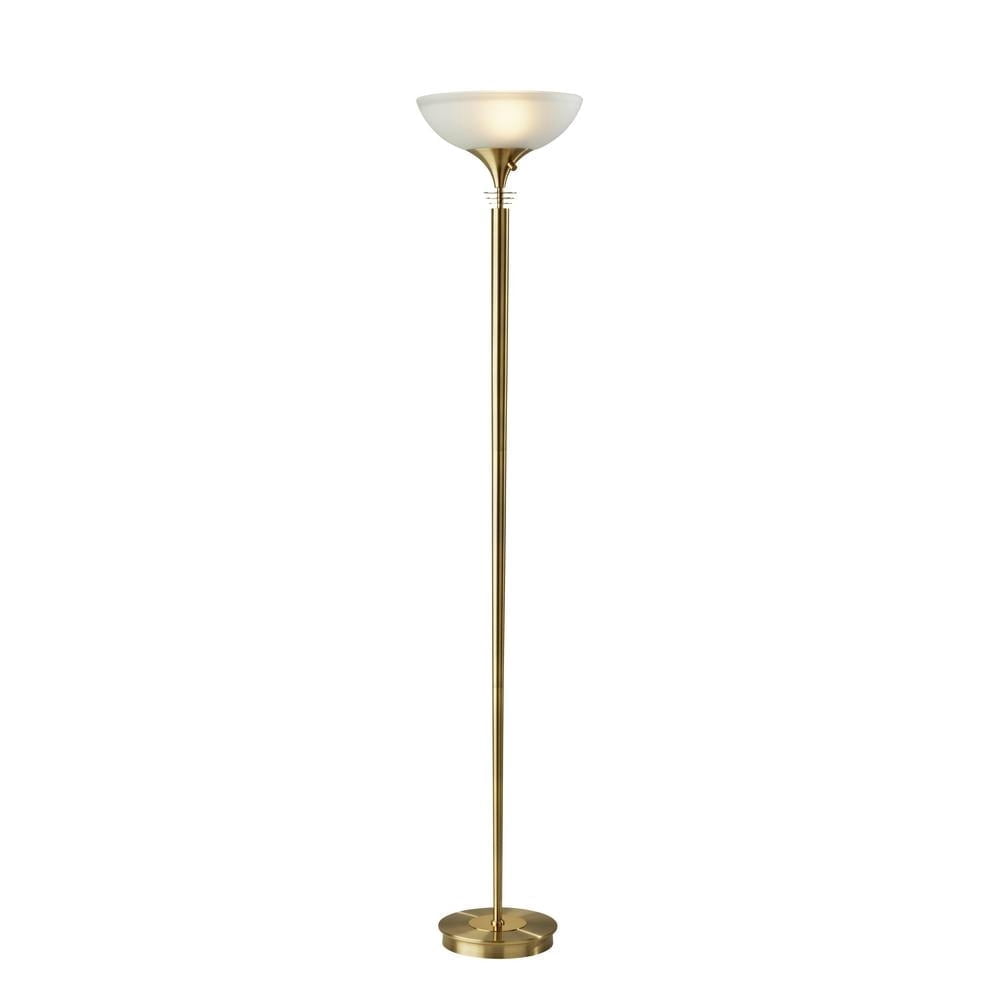 Adesso Metropolis 71" 2-Light Mid-Century Dimmable Antique Brass Torchiere Lamp