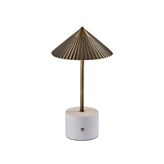 Adesso Mika Washed Wood Antique Brass Touch Dimmer Rechargeable Cordless LED Table Lamp