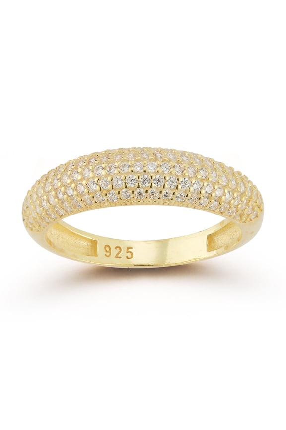 14K Gold Plated Graduated Dome Band Ring for Women with CZ Stones, Womens Rings, Size 5