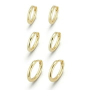 ADESSO MILANO Jewelry 14K Gold Plated Small Triple Huggie Hoop Earring Set for Women, Womens Hoops