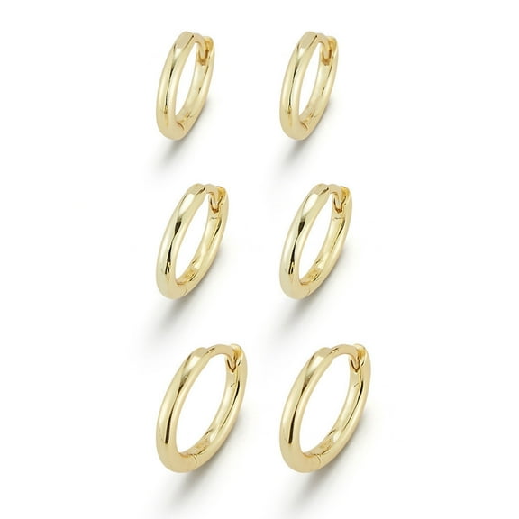 Adesso Milano Jewelry 14K Gold Plated Small Triple Huggie Hoop Earring Set for Women, Womens Hoops