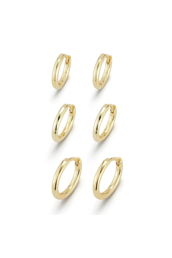 Jewelry 14K Gold Plated Small Triple Huggie Hoop Earring Set for Women, Womens Hoops