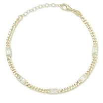 Adesso Milano Jewelry 14K Gold Plated Sterling Silver Curb Chain Bracelet with Baguette CZ for Women, Womens Bracelets