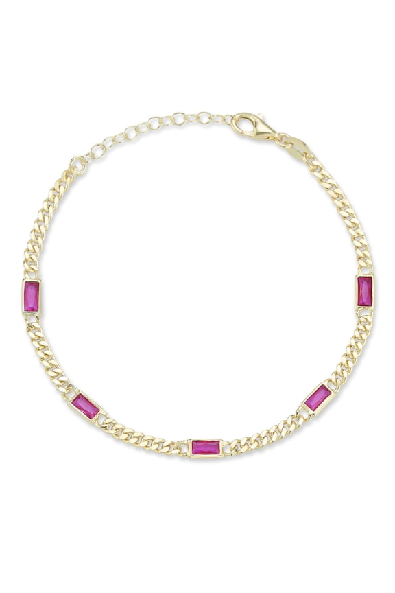 Jewelry 14K Gold Plated Sterling Silver Curb Chain Bracelet with Baguette CZ for Women, Womens Bracelets