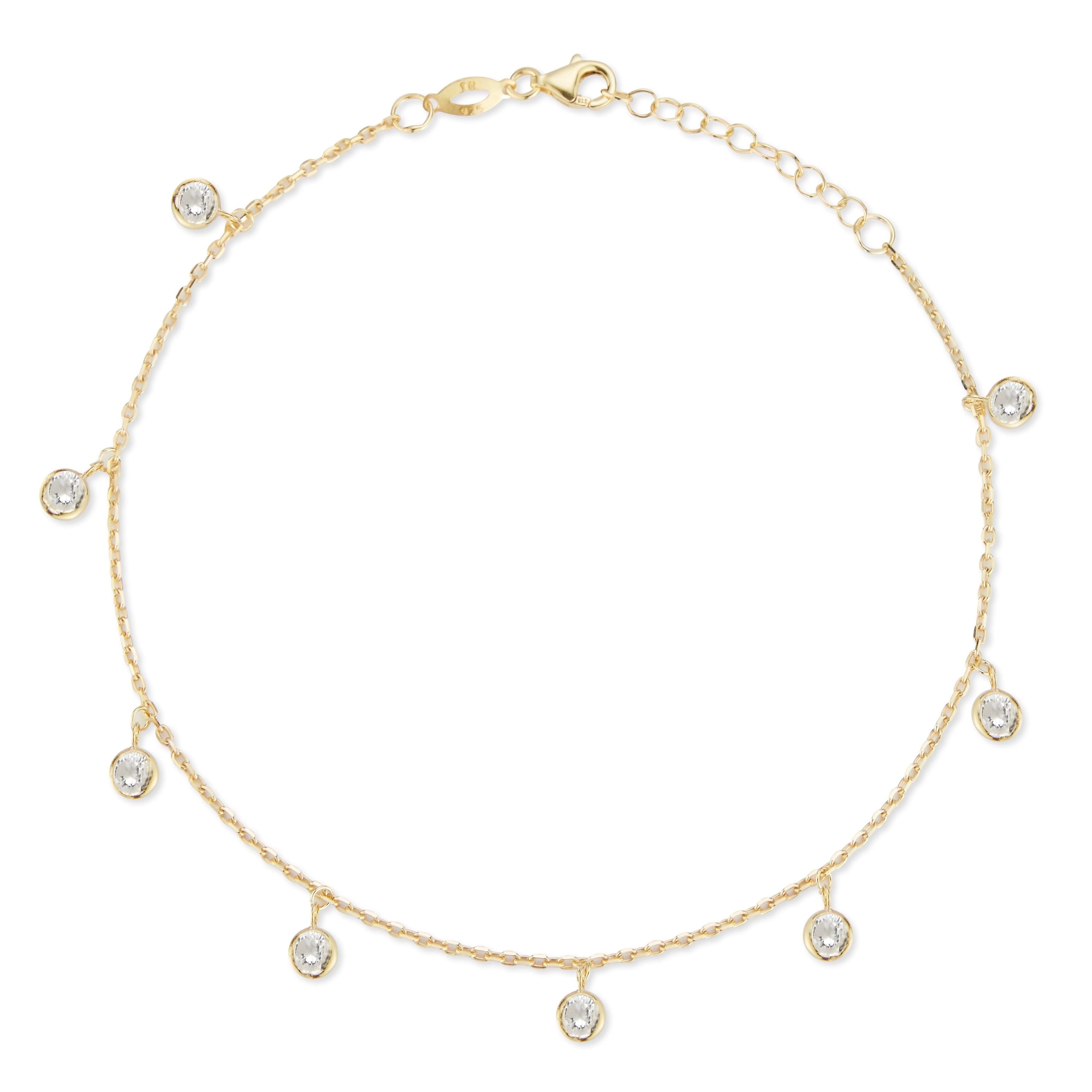 Adesso Milano Jewelry 14K Gold Plated Sterling Silver Dainty Anklet for Women, Adjustable Ankle Bracelets, Gift