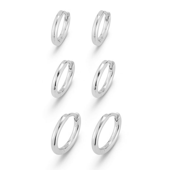 Adesso Milano Jewelry Silver Plated Small Triple Huggie Hoop Earring Set for Women, Womens Hoops