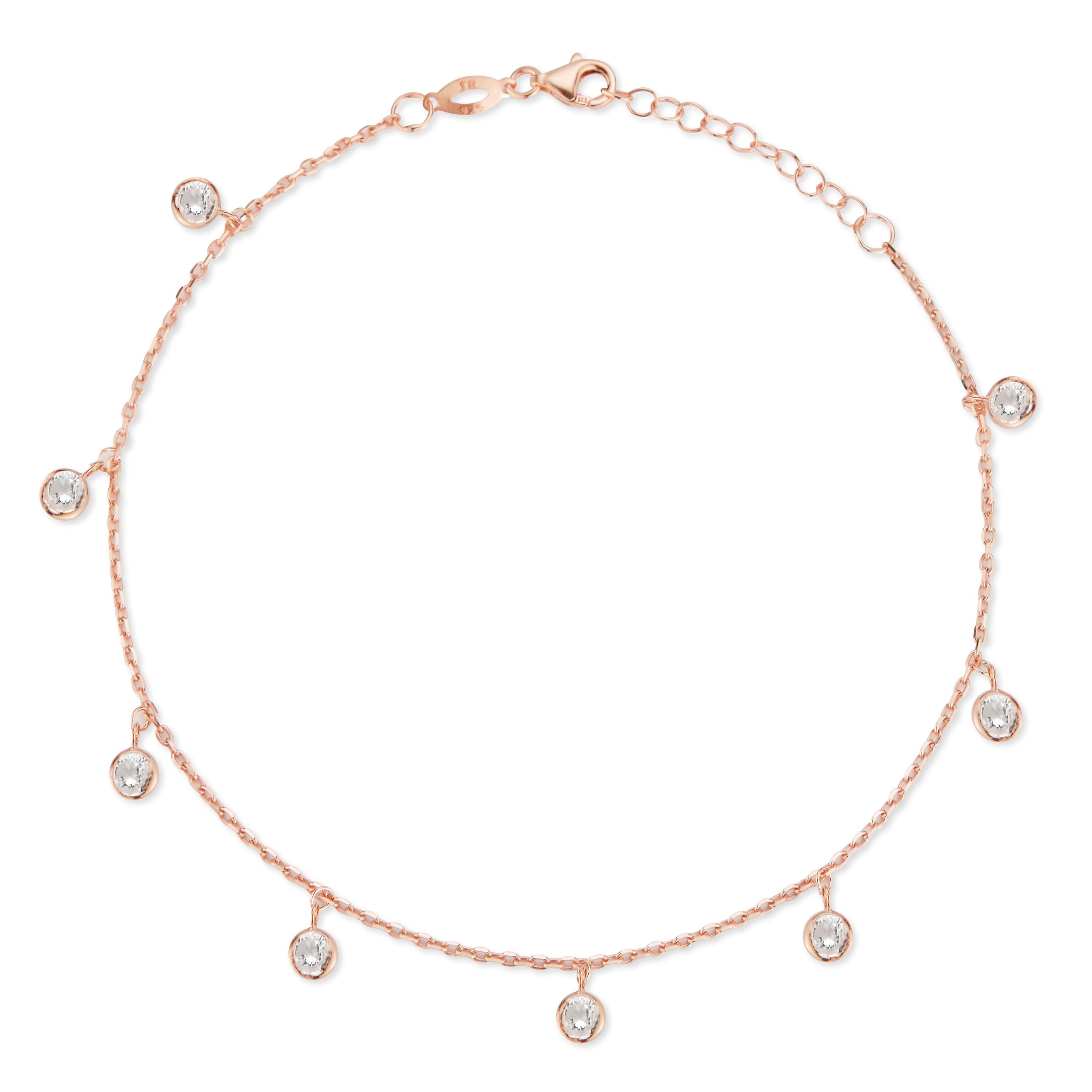 Adesso Milano Jewelry 14K Rose Gold Plated Sterling Silver Dainty Anklet for Women, Adjustable Ankle Bracelets, Gift