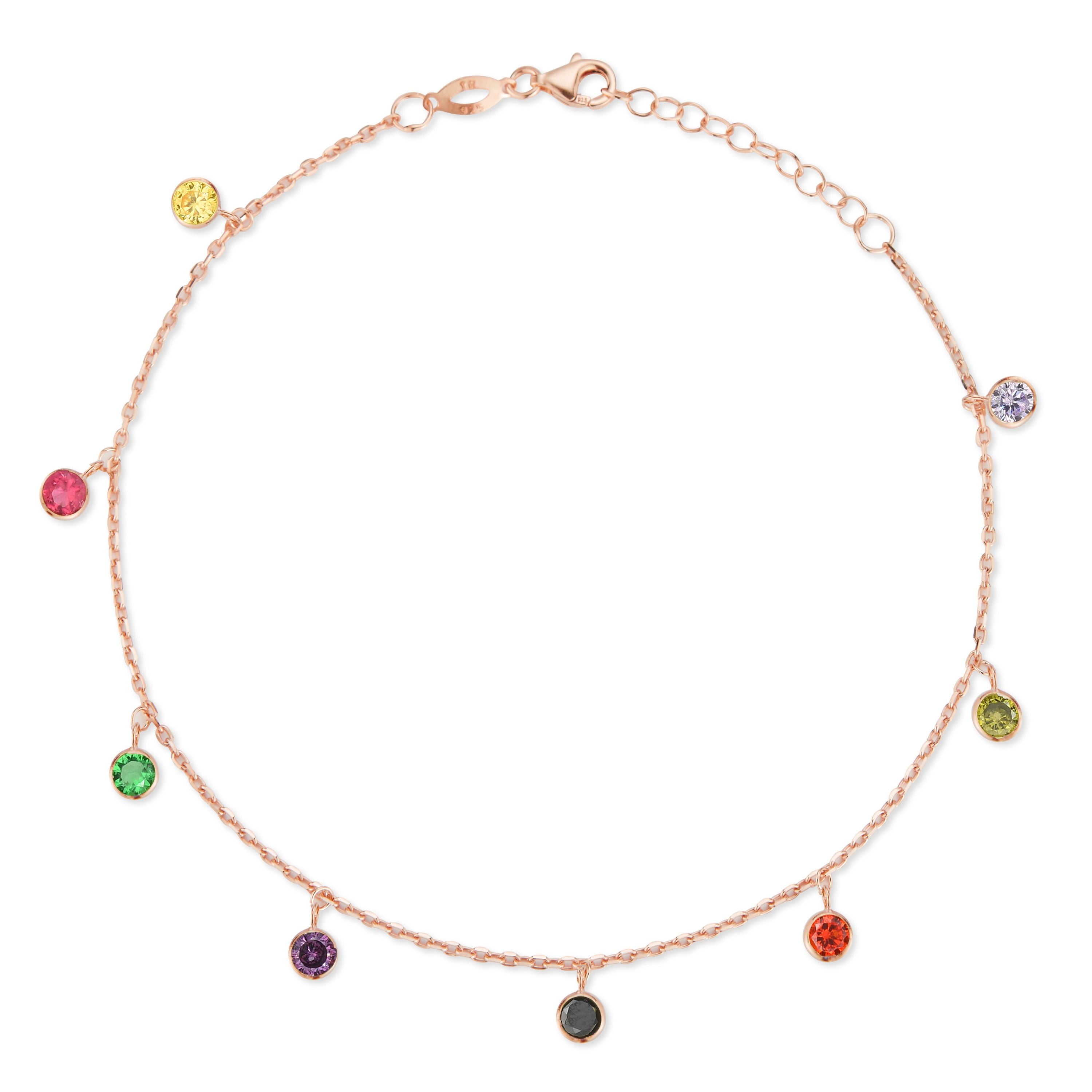Adesso Milano Jewelry 14K Rose Gold Plated Sterling Silver Dainty Anklet for Women, Adjustable Ankle Bracelets, Gift