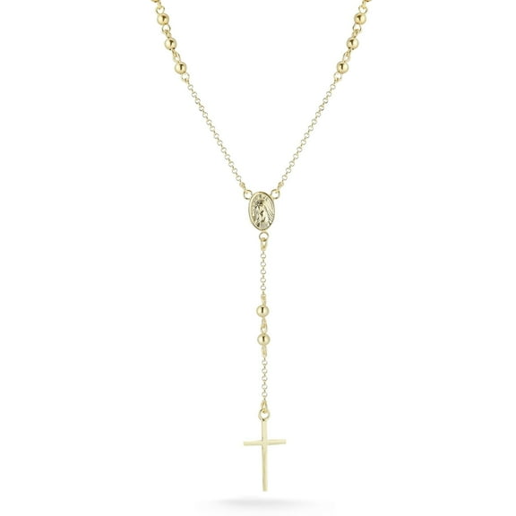 Adesso Milano Jewelry 14K Gold Plated Sterling Silver Dainty Rosary Lariat Necklace for Women, Womens Necklaces
