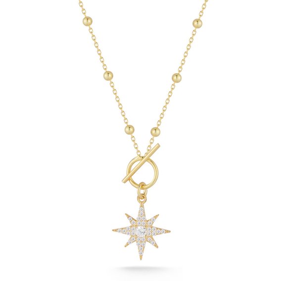 Adesso Milano Jewelry 14K Gold Plated Sterling Silver Dainty Starburst Pendant Necklace for Women with Toggle Clasp, Womens Celestial Necklaces