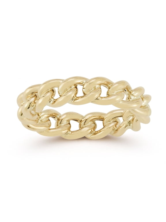 Jewelry 14k Real Solid Gold Curb Chain Link Band Ring for Women