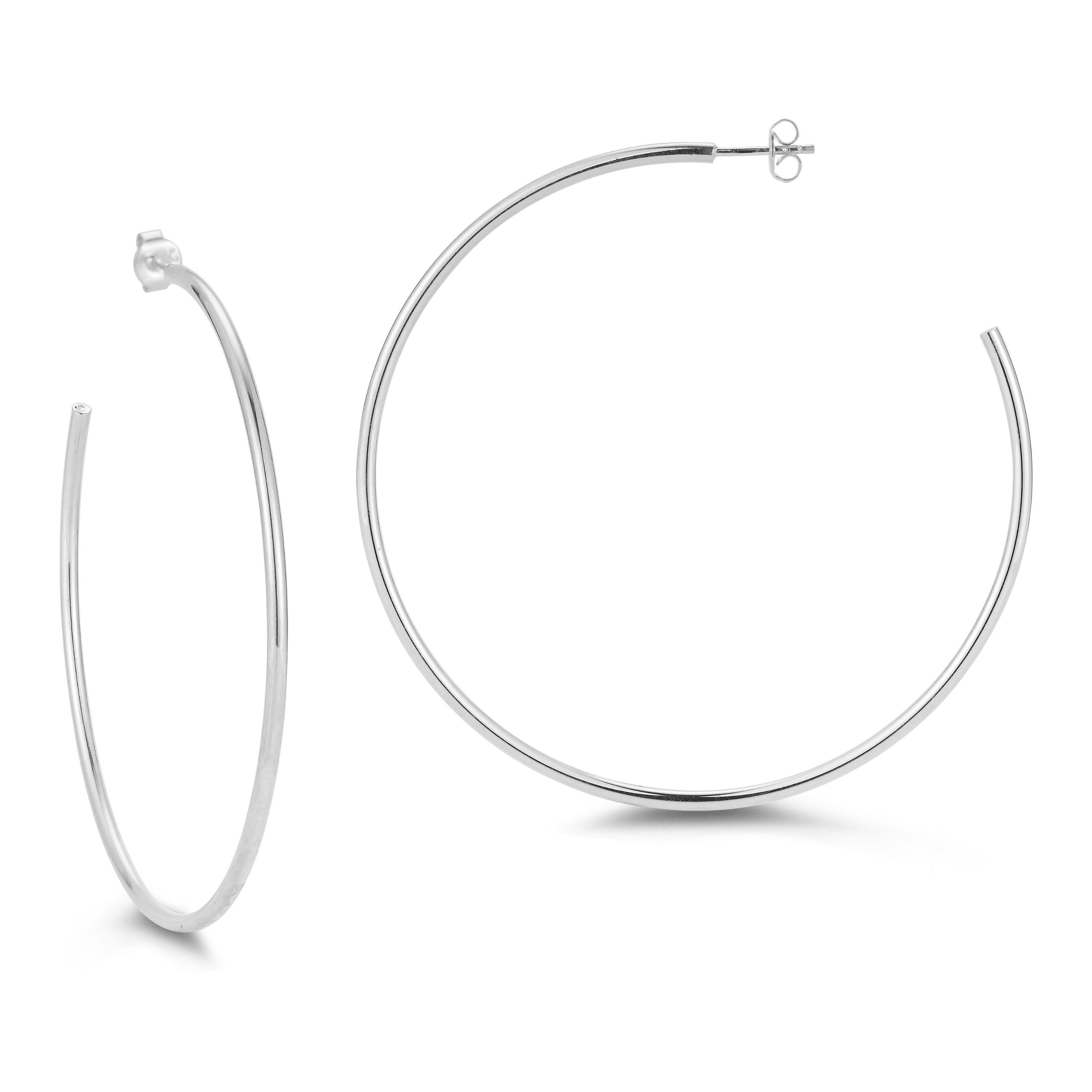 Adesso Milano Jewelry Sterling Silver 2mm Thin Tube Hoop Earrings for Women, 2.5" Diameter, Silver