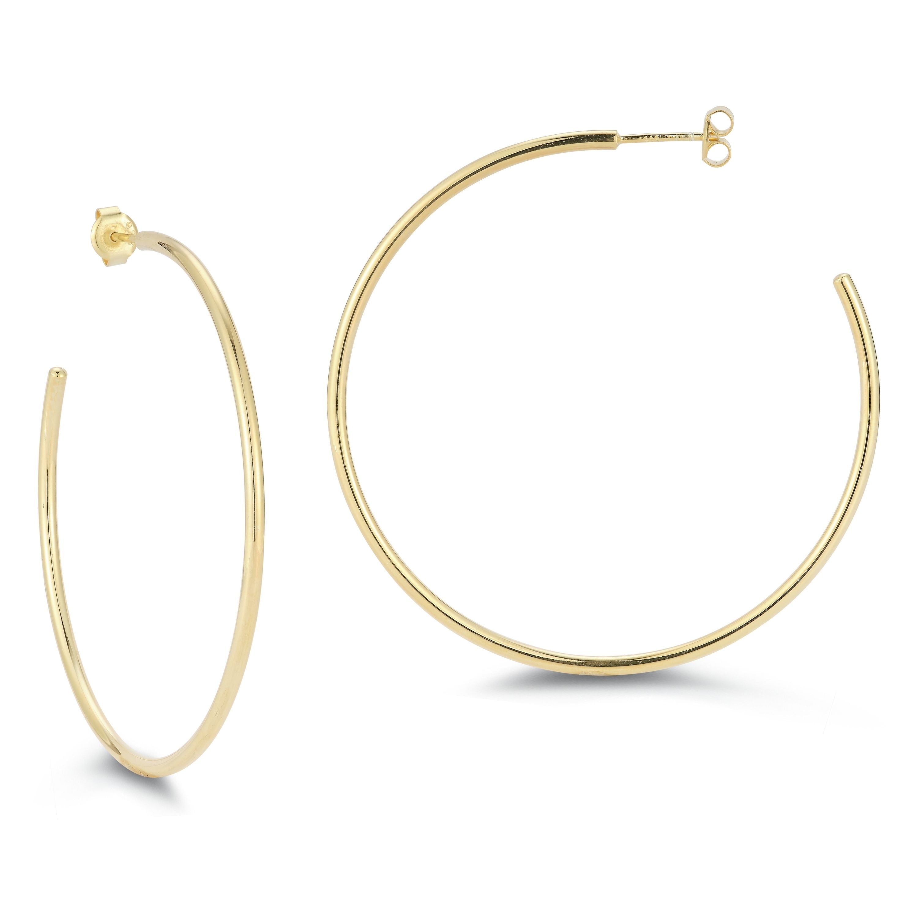 Adesso Milano Jewelry Sterling Silver 2mm Thin Tube Hoop Earrings for Women, 2" Diameter, Gold