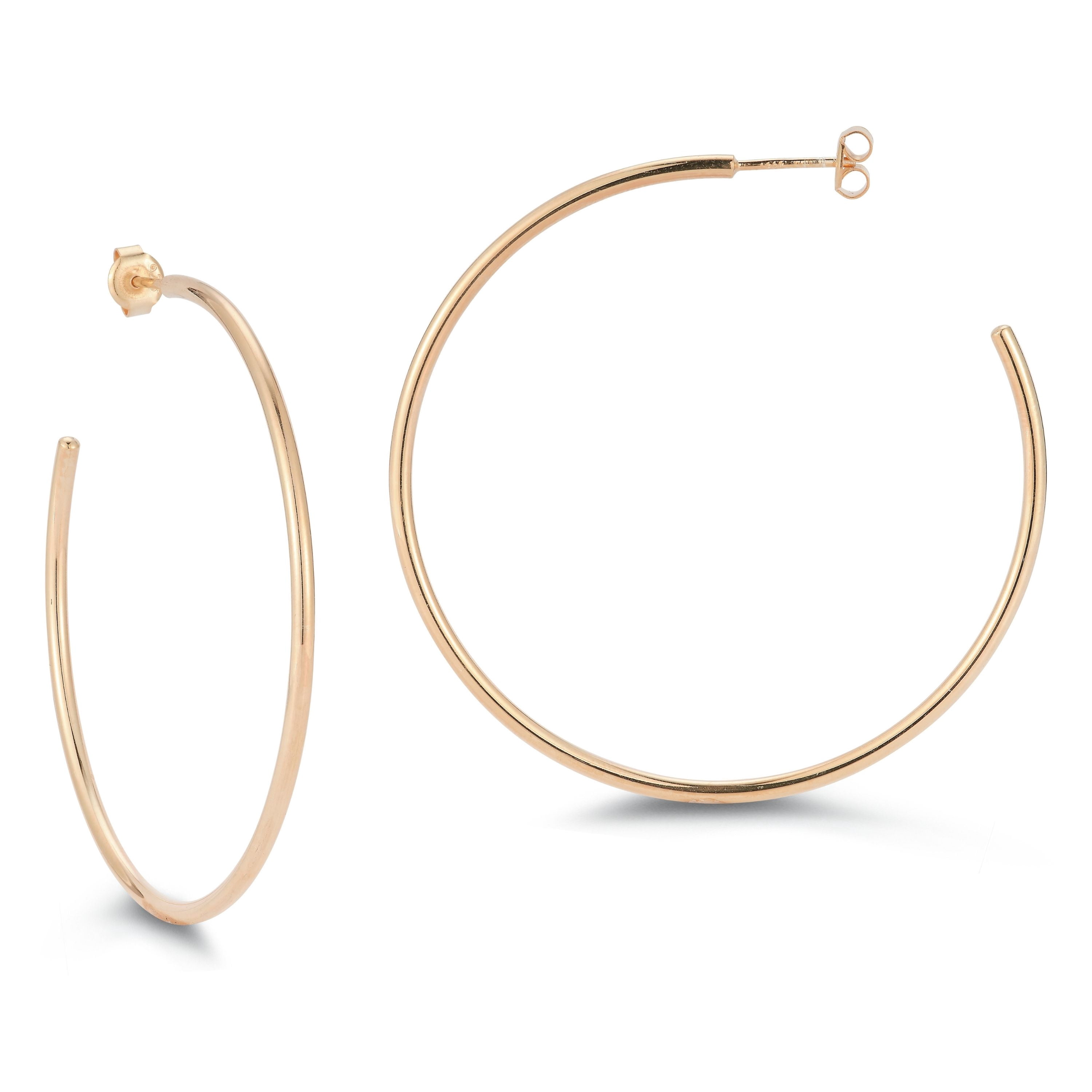 Adesso Milano Jewelry Sterling Silver 2mm Thin Tube Hoop Earrings for Women, 2" Diameter, Rose Gold