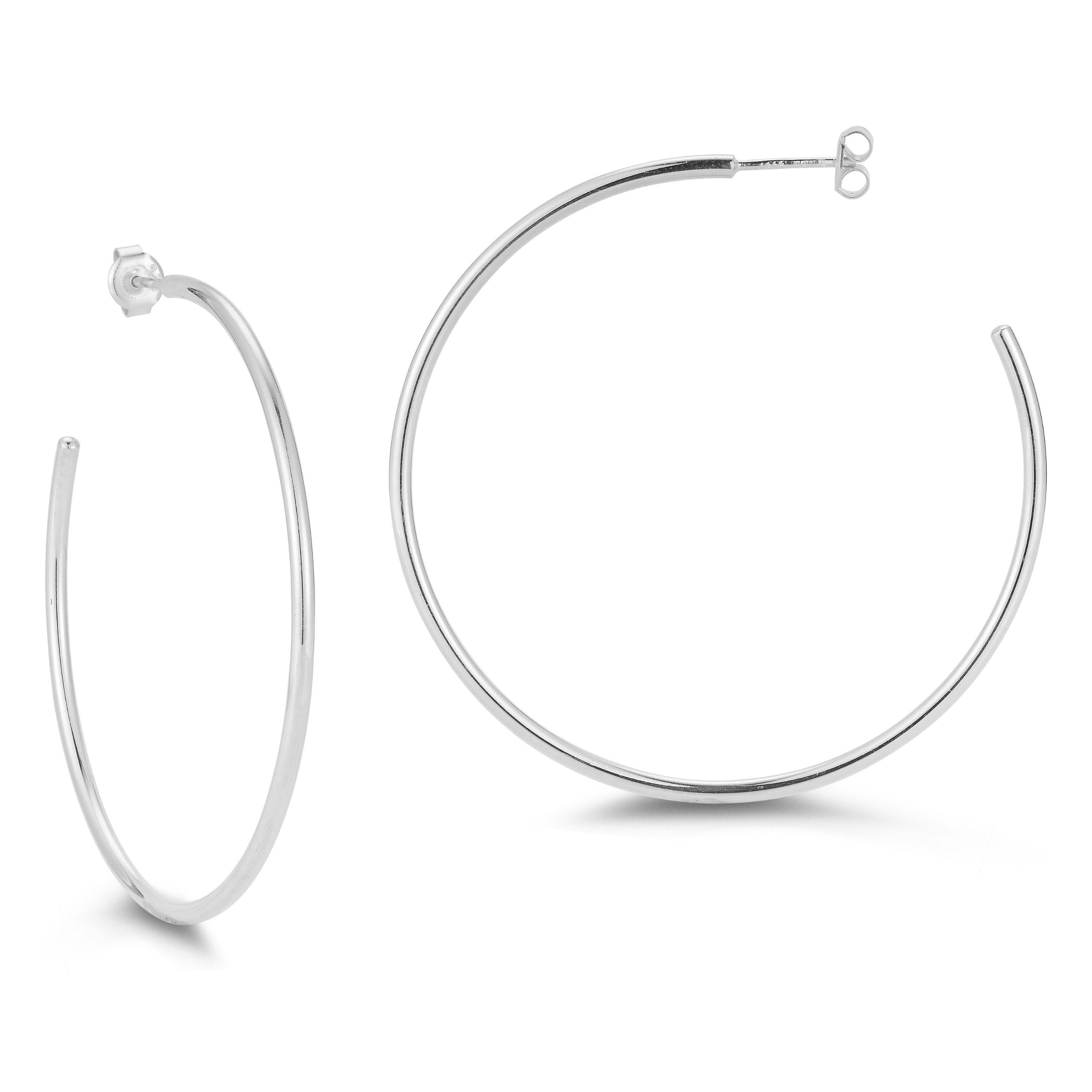 Adesso Milano Jewelry Sterling Silver 2mm Thin Tube Hoop Earrings for Women, 2" Diameter, Silver