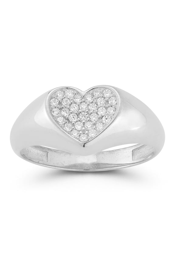 Jewelry Sterling Silver Chunky Heart Signet Ring with Cubic Zirconia, Rings for Women