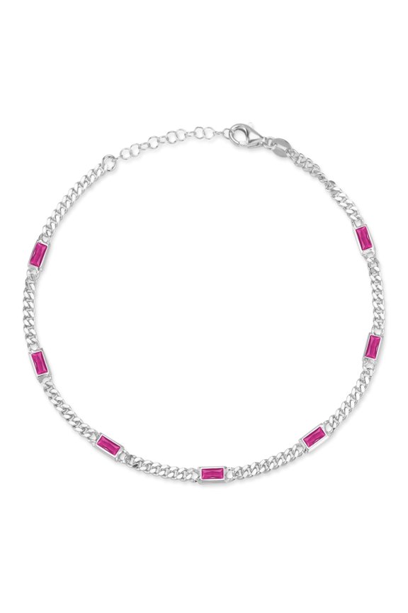 Jewelry Sterling Silver Curb Chain Anklet for Women with Baguette CZ Stones, Womens Ankle Bracelets