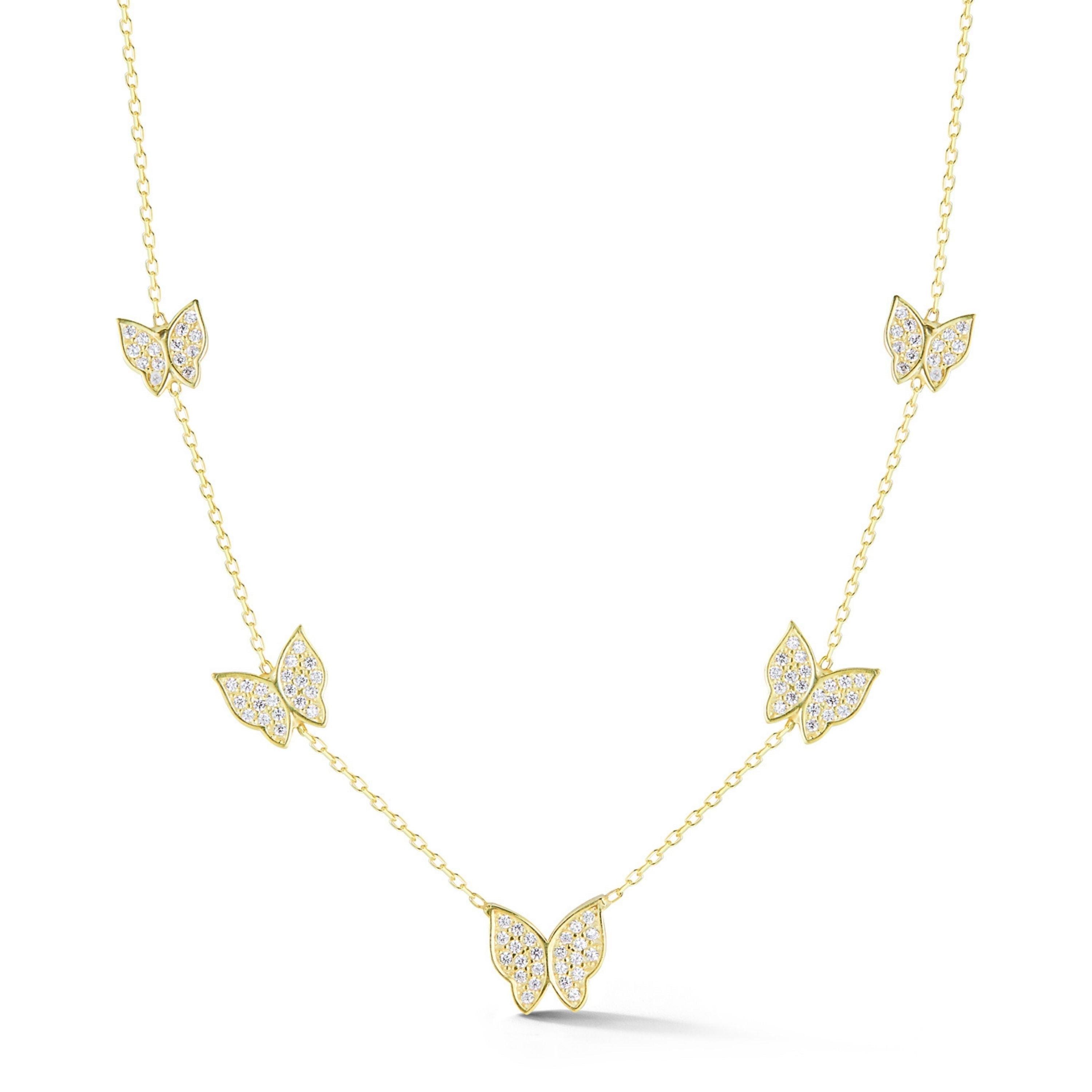Adesso Milano Jewelry Sterling Silver Dainty Butterfly Necklace for Women, Gold, 16"