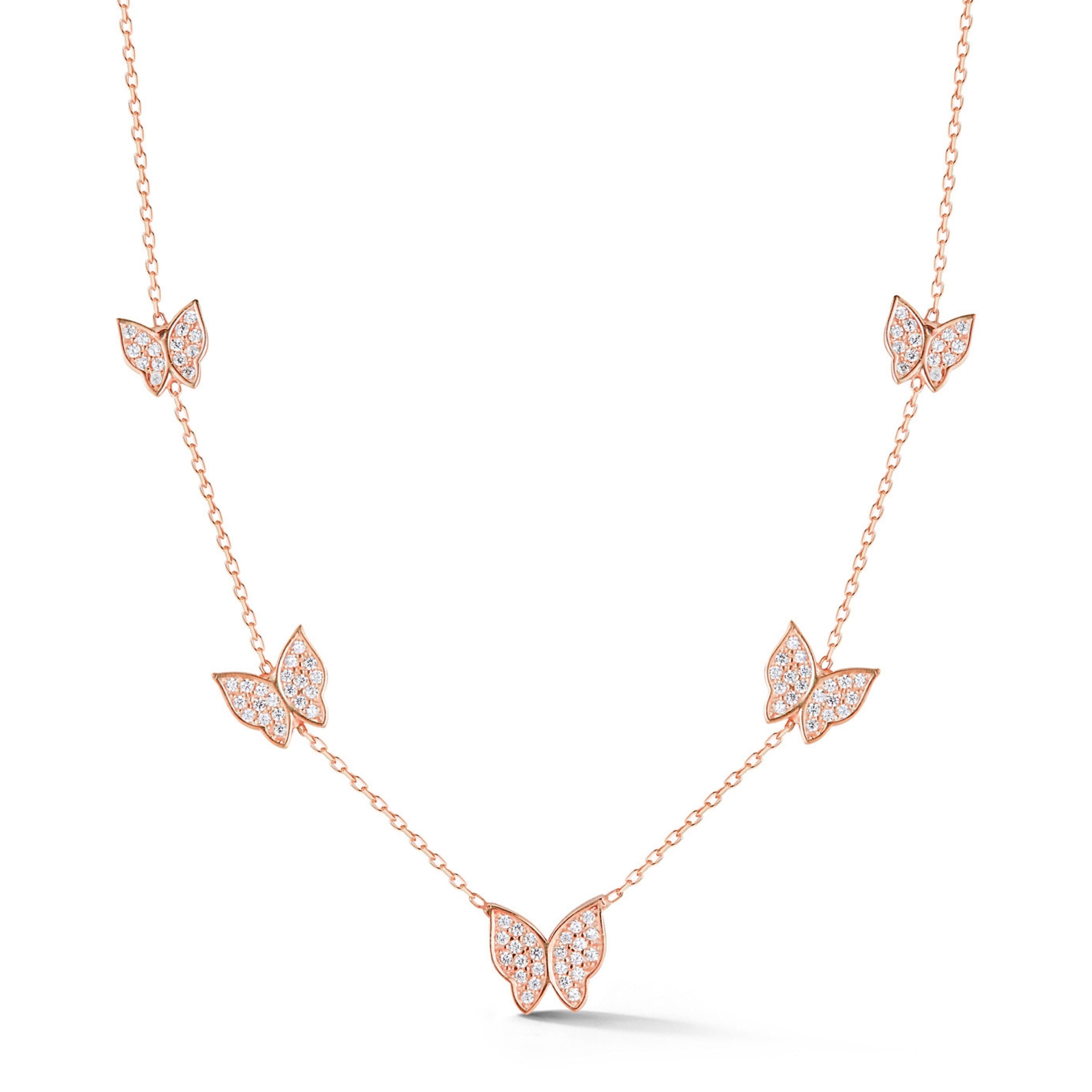 Adesso Milano Jewelry Sterling Silver Dainty Butterfly Necklace for Women, Rose Gold, 13"