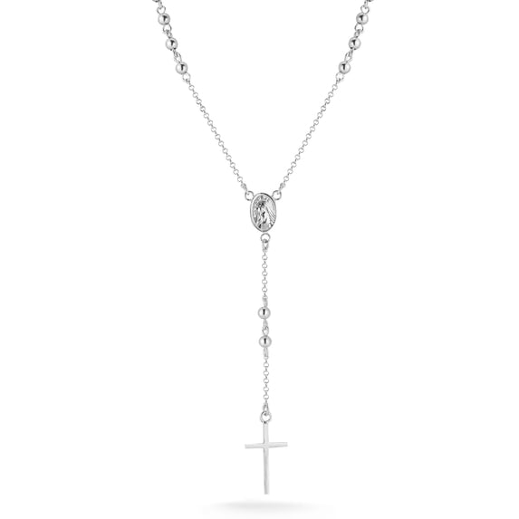 Adesso Milano Jewelry Sterling Silver Dainty Rosary Lariat Necklace for Women, Womens Necklaces