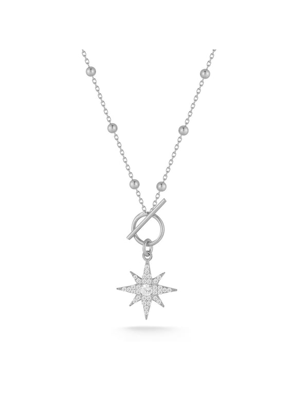 Jewelry Sterling Silver Dainty Starburst Pendant Necklace for Women with Toggle Clasp, Womens Celestial Necklaces