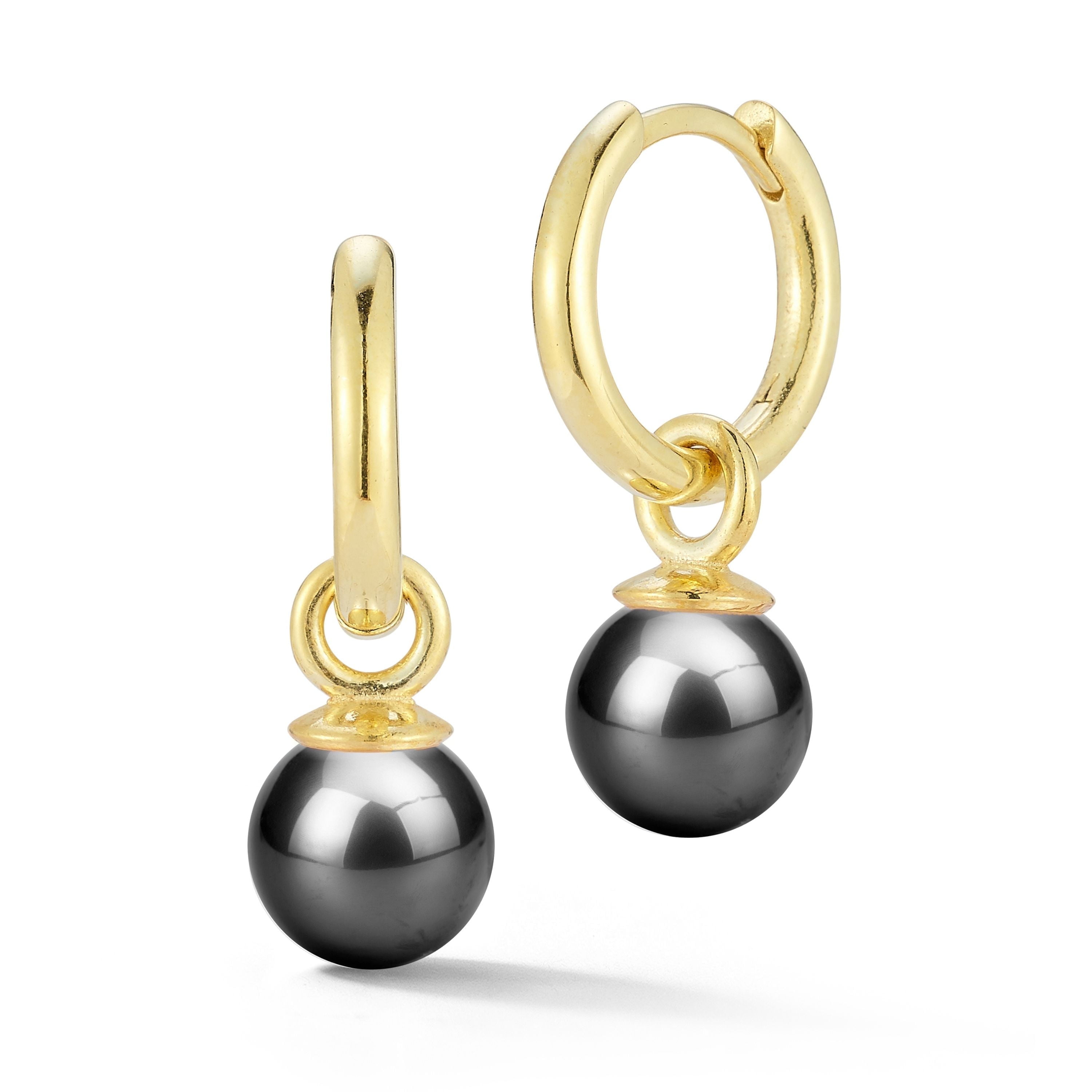 Adesso Milano Jewelry Sterling Silver Small Hoop Earrings with Gray Pearl for Women, Gold