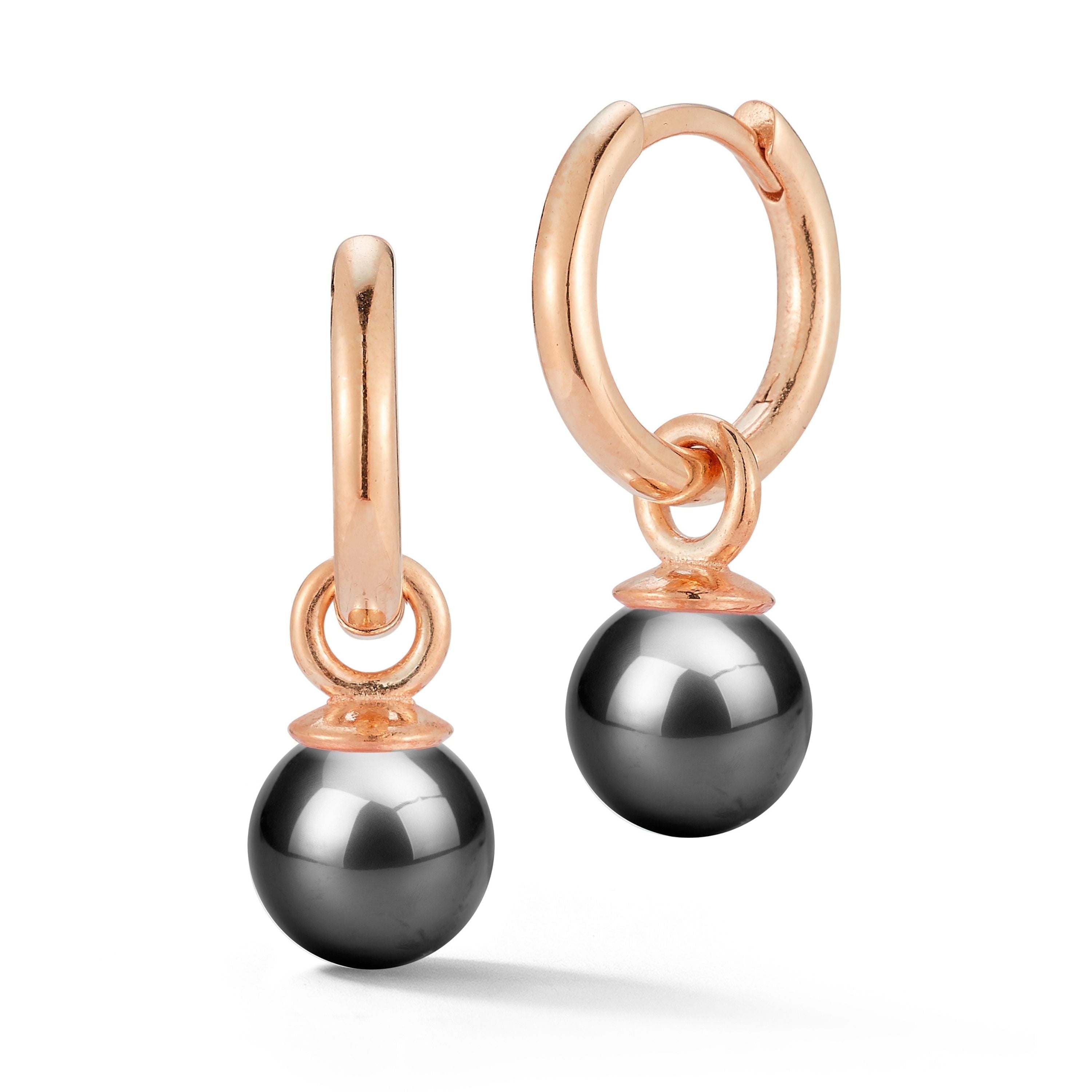 Adesso Milano Jewelry Sterling Silver Small Hoop Earrings with Gray Pearl for Women, Rose Gold