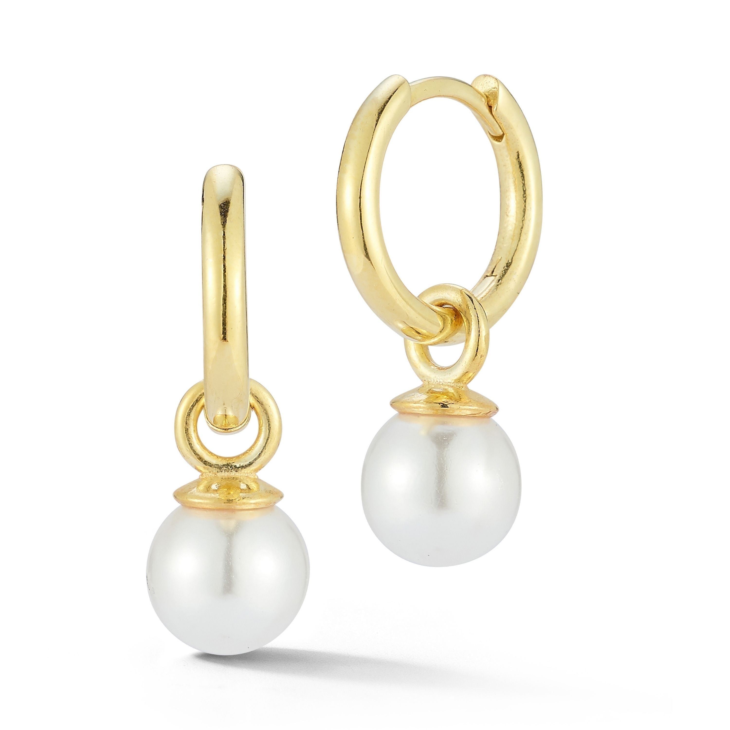 Adesso Milano Jewelry Sterling Silver Small Hoop Earrings with White Pearl for Women, Gold