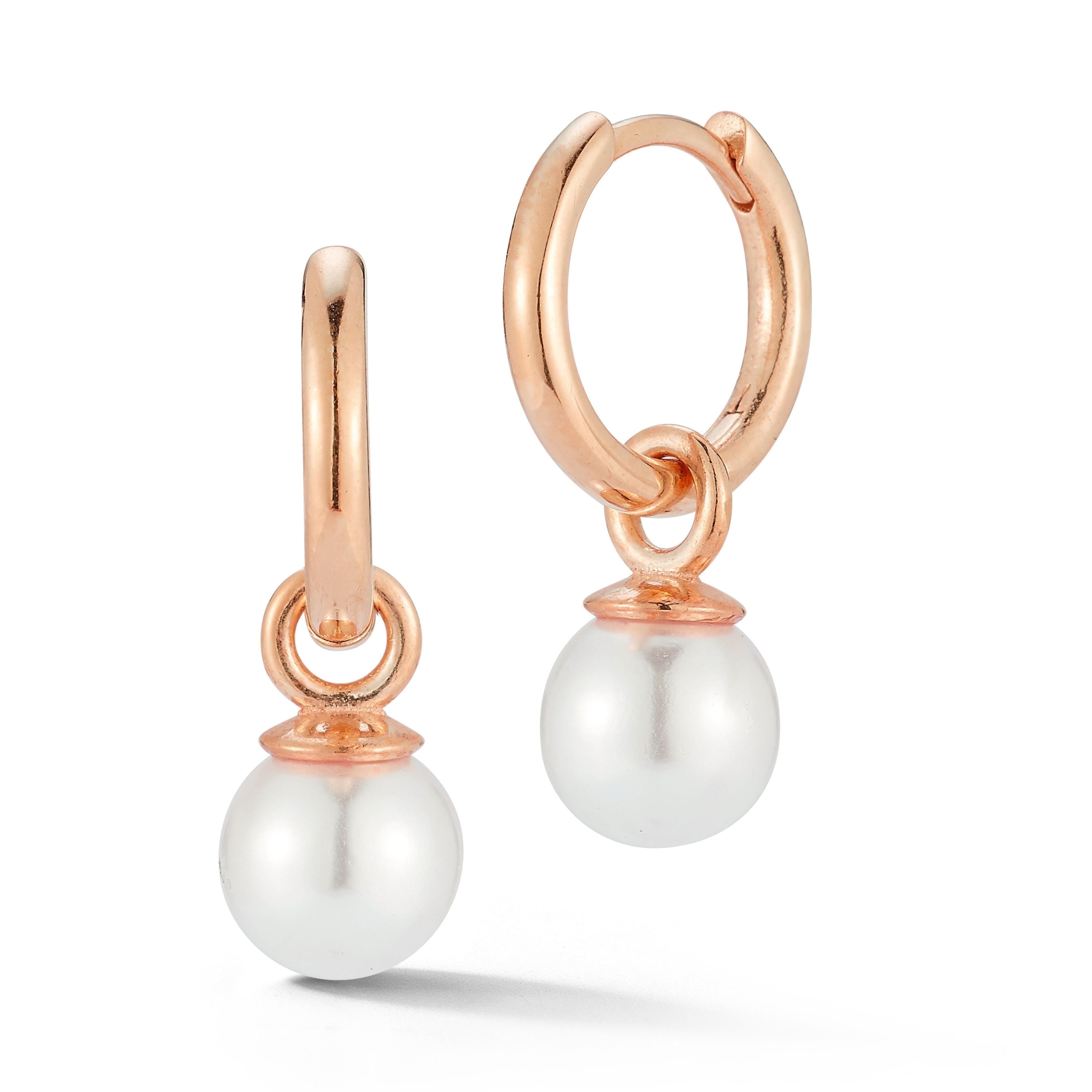Adesso Milano Jewelry Sterling Silver Small Hoop Earrings with White Pearl for Women, Rose Gold