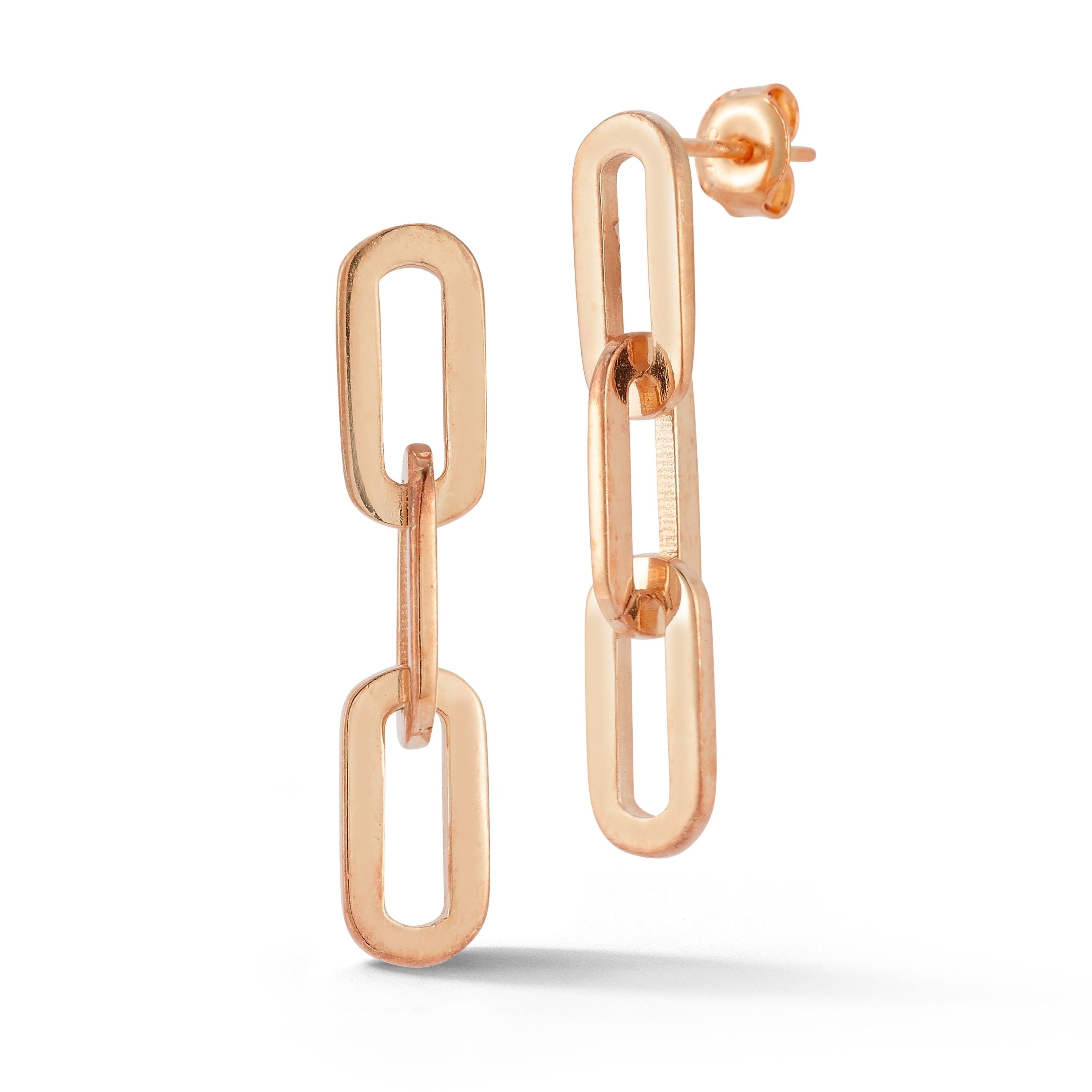 Adesso Milano Jewlery Sterling Silver Paperclip Link Drop Earrings for Women, 3 links, Rose Gold