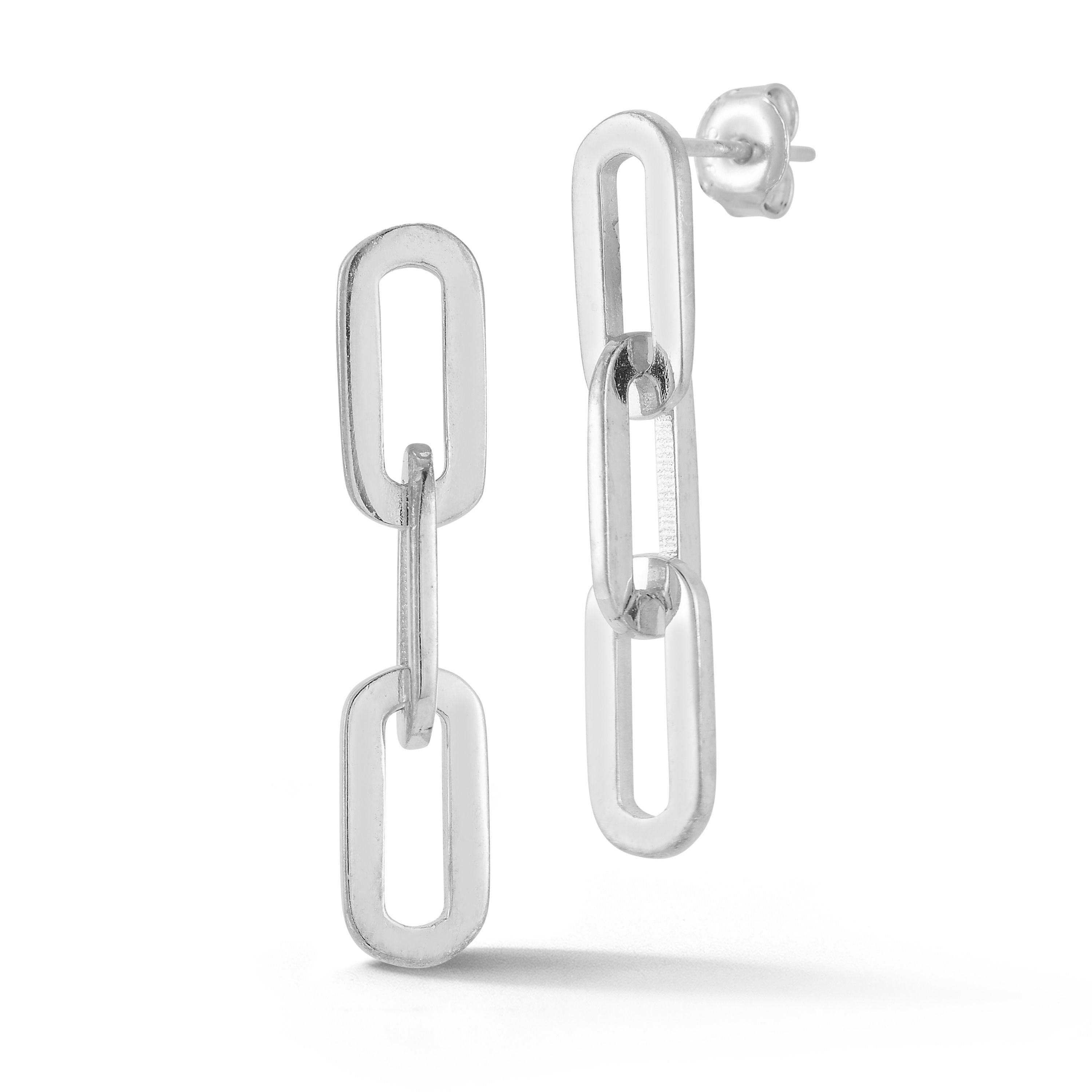 Adesso Milano Jewlery Sterling Silver Paperclip Link Drop Earrings for Women, 3 links, Silver