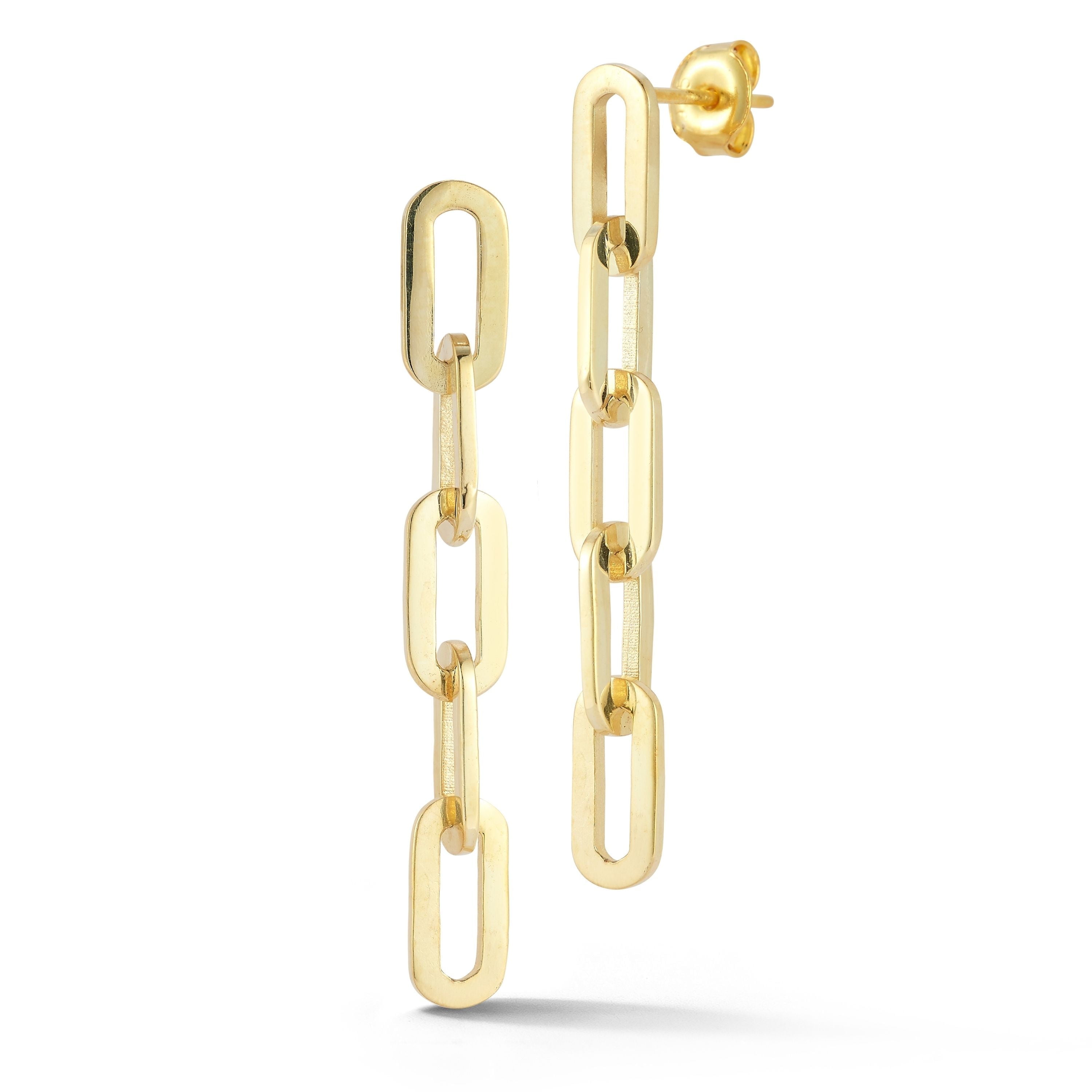 Adesso Milano Jewlery Sterling Silver Paperclip Link Drop Earrings for Women, 5 links, Gold