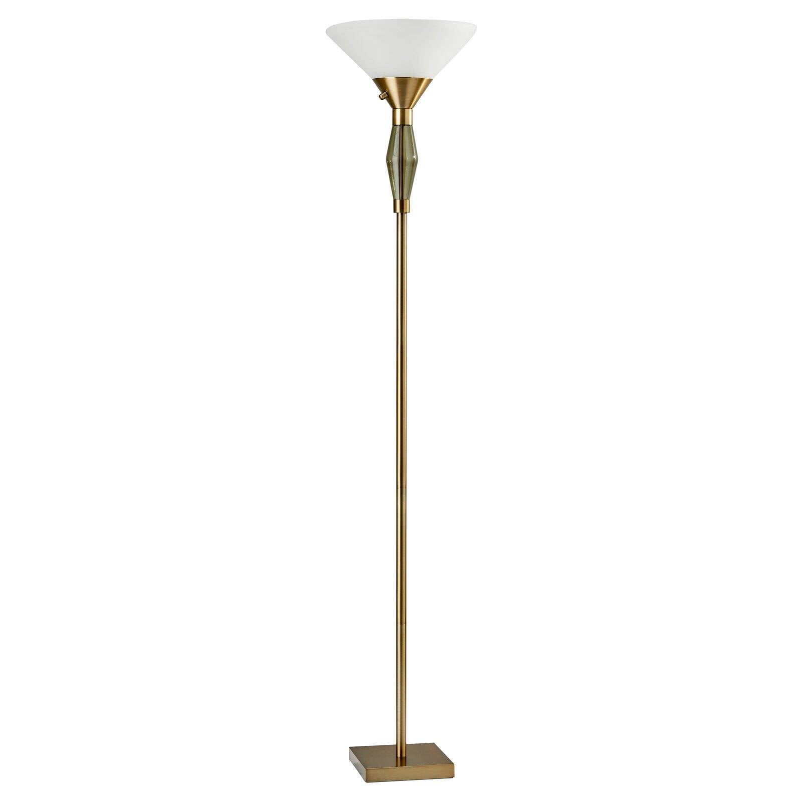 Antique Brass and Frosted Glass 71" Torchiere Floor Lamp