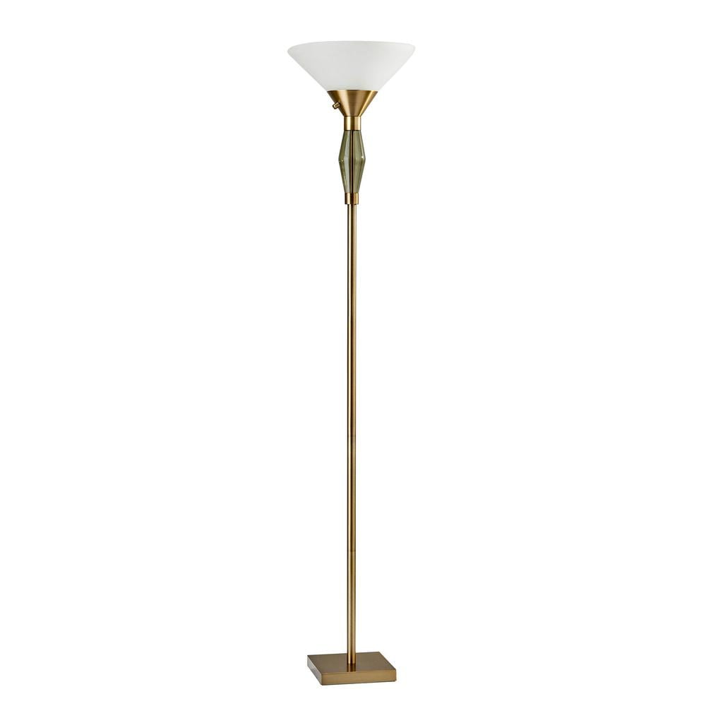 Antique Brass and Frosted Glass 71" Torchiere Floor Lamp