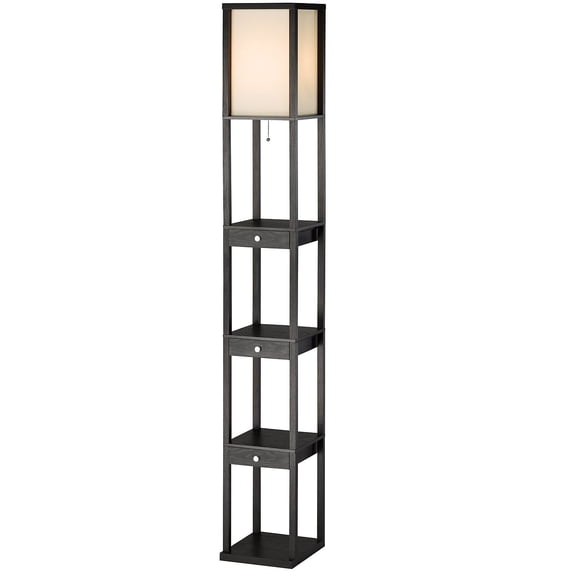 Adesso Murray Three Drawer Shelf Lamp in Black PVC Veneer on MDF with a Off-white Shade