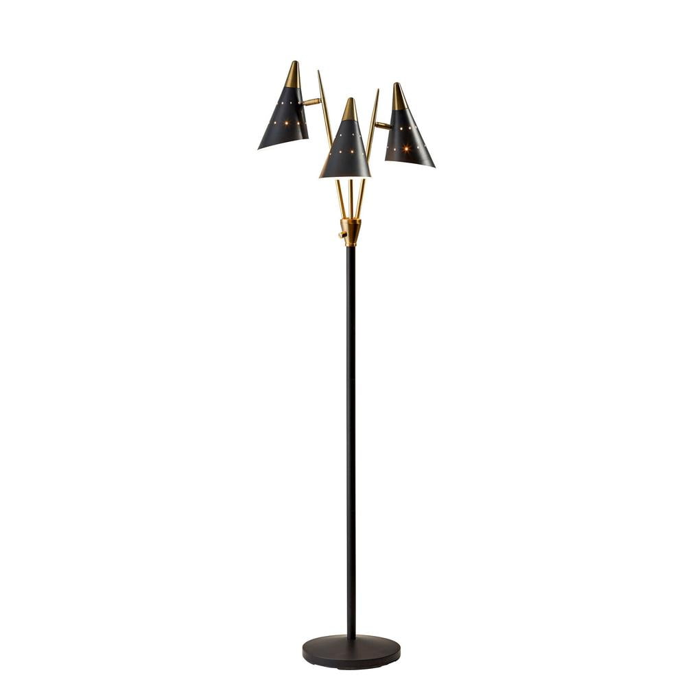 Nadine Matte Black and Antique Brass 3-Arm Adjustable Floor Lamp