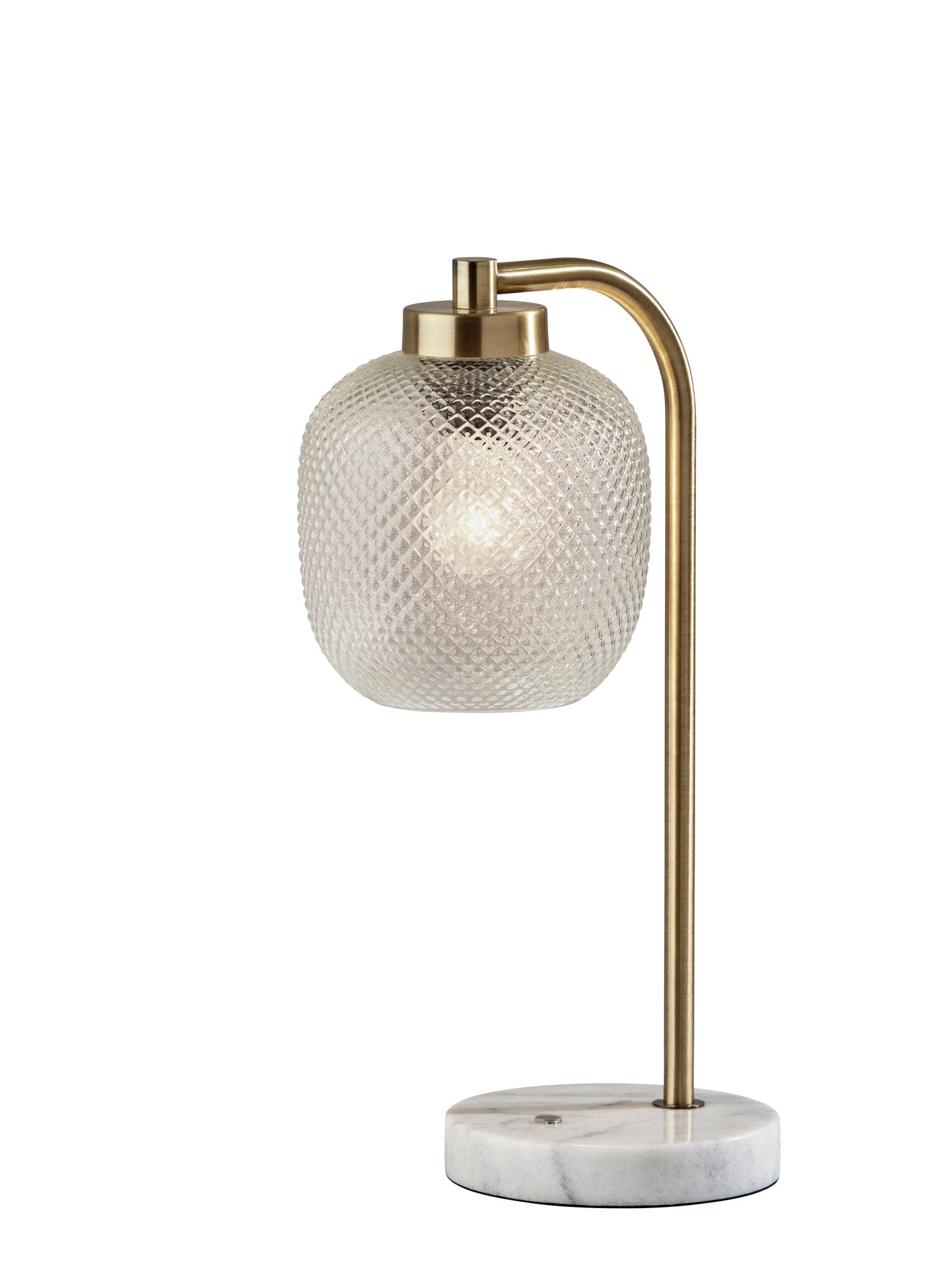 White Marble and Brass Touch Table Lamp with Textured Glass Shade