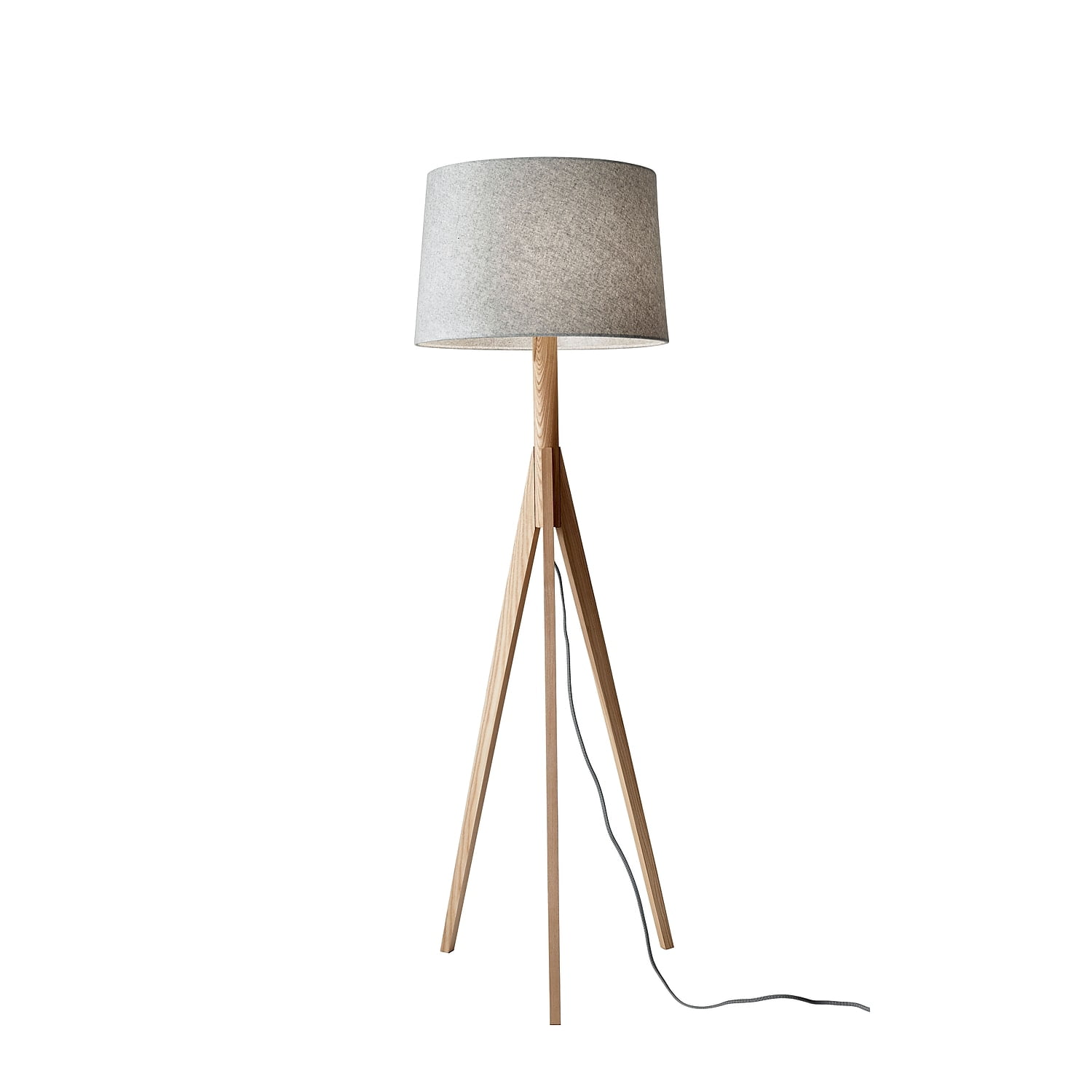 Natural Ash Tripod Floor Lamp with Gray Fabric Shade