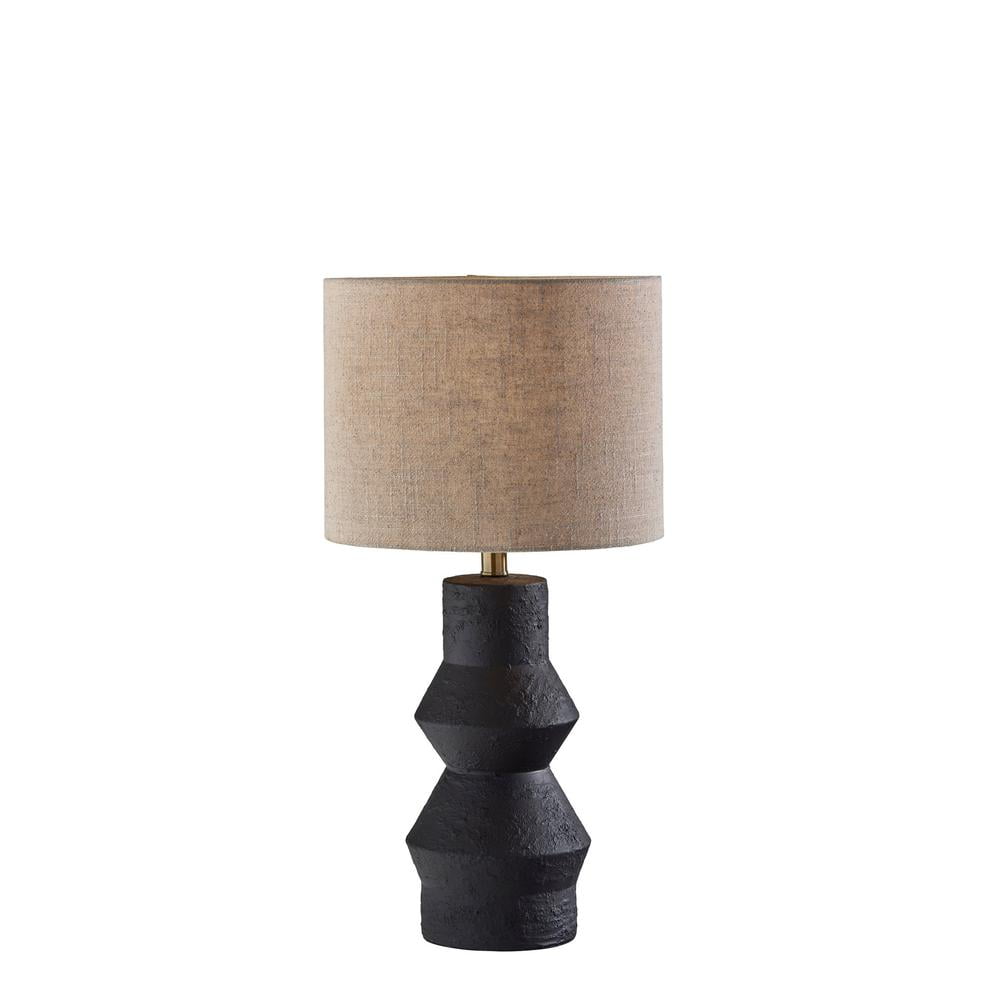 Noelle Black Textured Ceramic Table Lamp with Light Brown Shade